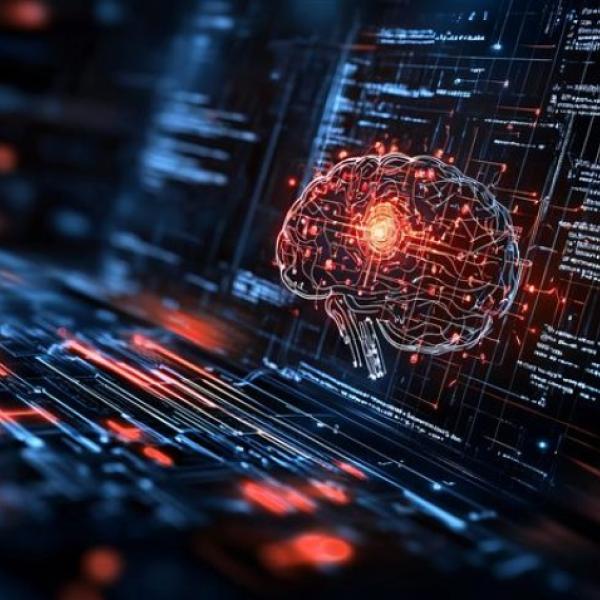 computer code with AI generated brain graphic overlayed